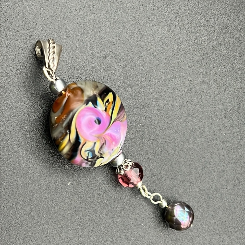 STERLING SILVER PENDANT MAGIC ROSE LAMPWORKl